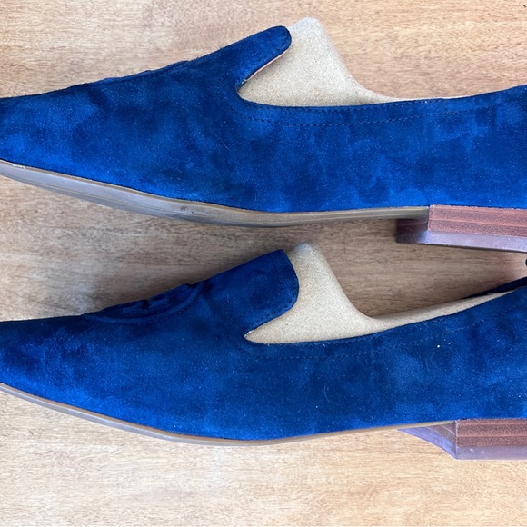 Tory Burch Leigh Navy Blue Suede Loafers - Picture 4 of 12